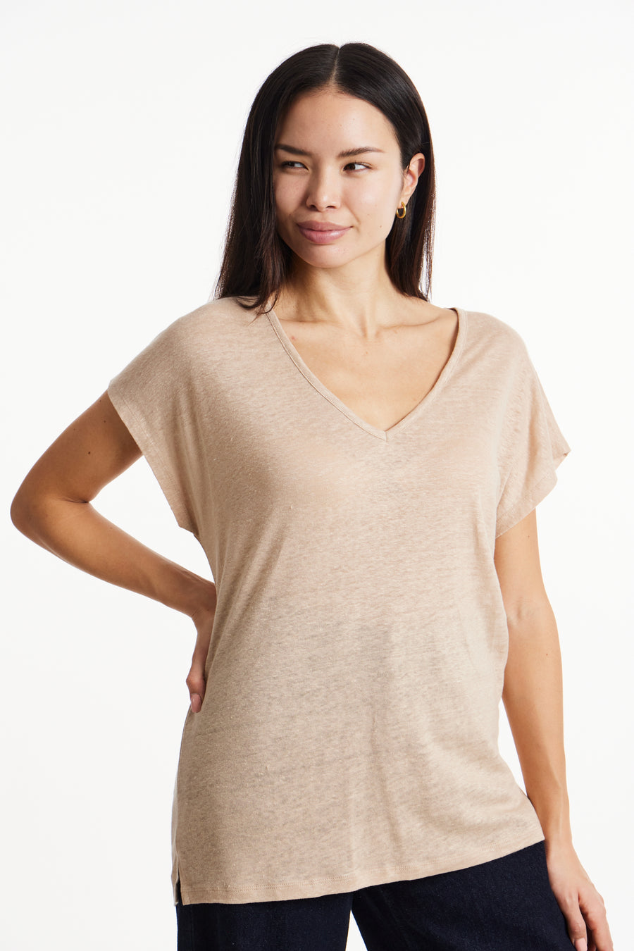 People Tree Fair Trade, Ethical & Sustainable Amity Linen Tee in Sand 100% organic certified linen