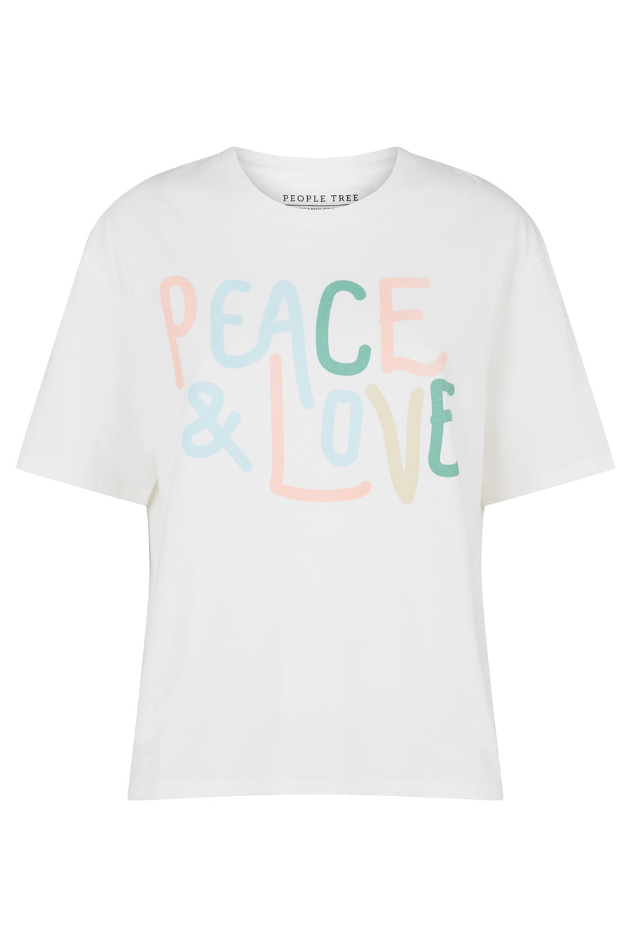 People Tree T-shirt de la paix et de l'amour éthique et durable et durable en Eco White 100% Coton certifié biologique